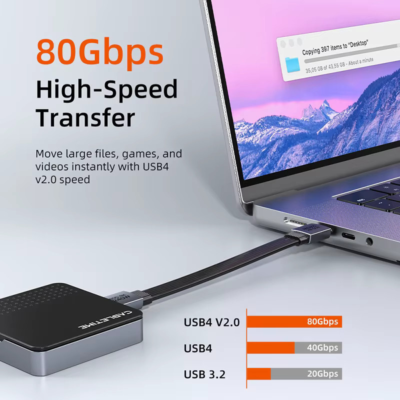 CABLETIME USB4-Kabel in Schwarz mit 240 W und 80 Gbit/s für 8K60 Hz, kurzes Typ-C-Mini-Kabel als Schlüsselanhänger - Bild 3