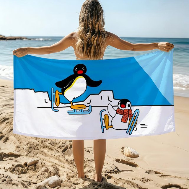 JMG Household Supplies Cartoon P-Pingu Strandtuch, Blau, B/H: 70 x 40 cm - Bild 1