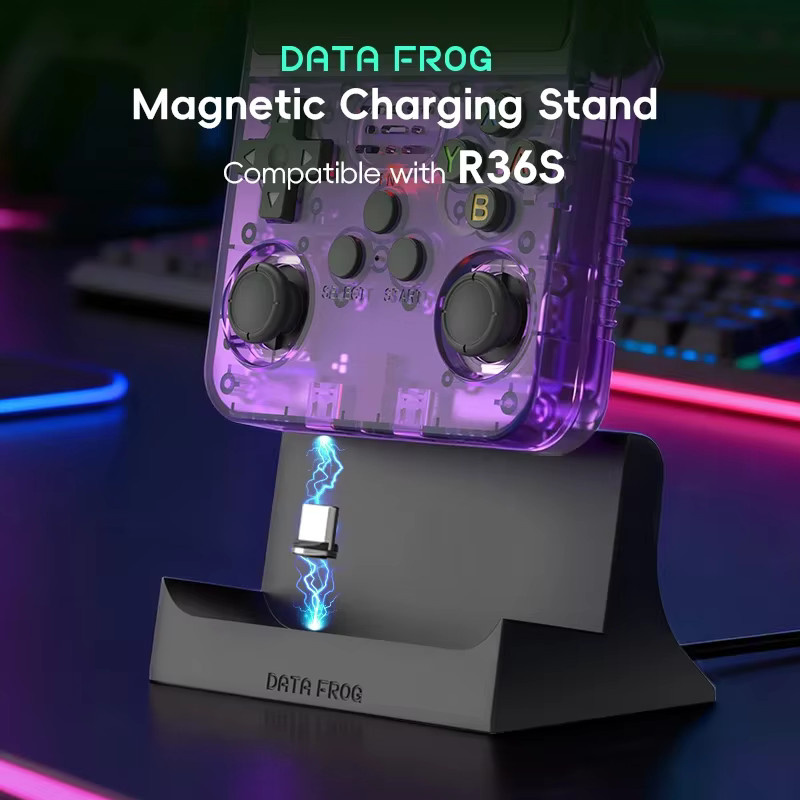 Data Frog R36S Ladestation, magnetische Typ-C Ladebasis für die R36S Retro Handheld-Spielkonsole in Schwarz - Bild 2