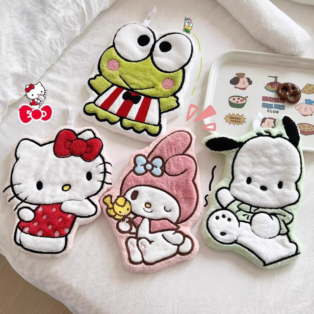 Sanrio Kawaii Hello Kitty und My Melody Hängendes Handtuch aus wasserabsorbierendem Korallenfleece für Küche und Badezimmer - Bild 1