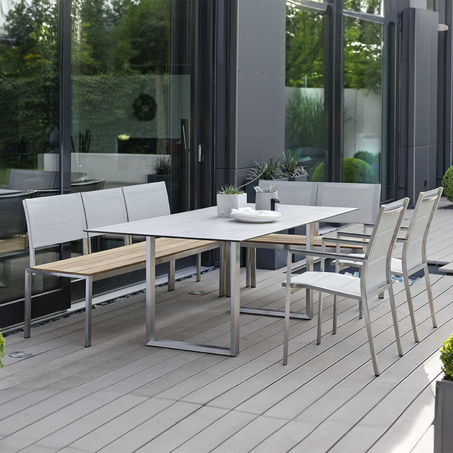 Stern Kufentisch Silverstar 2.0 aus Edelstahl mit HPL-Tischplatte in Zement hell Grau, B: 160 cm, T: 90 cm, H: 73,5 cm - Bild 3