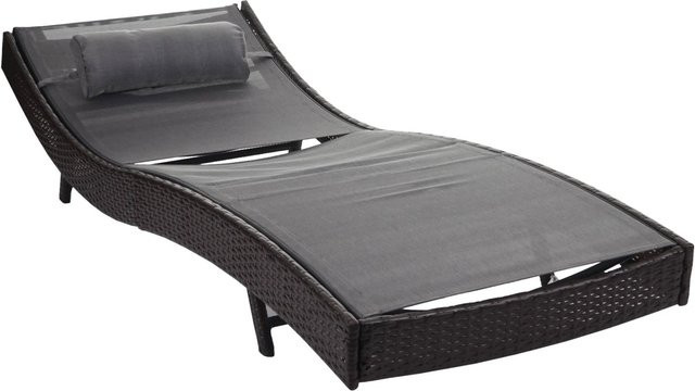 MCW Sonnenliege Phoenix aus Poly-Rattan in Braun-meliert mit grauem Bezug und Kopfkissen - Bild 2