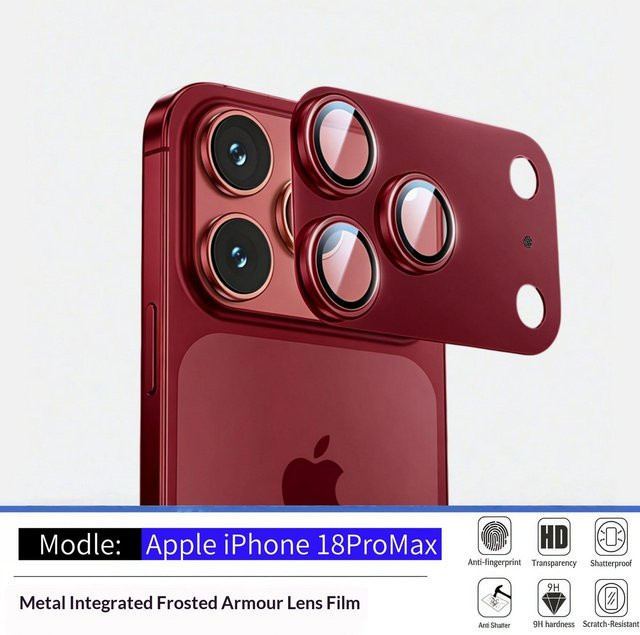 Matter Metall-Kameraobjektivschutzfilm für iPhone 18 Pro Max in Schwarz und Rot mit Anti-Reflexions-Ultra-Klar-Effekt - Bild 1