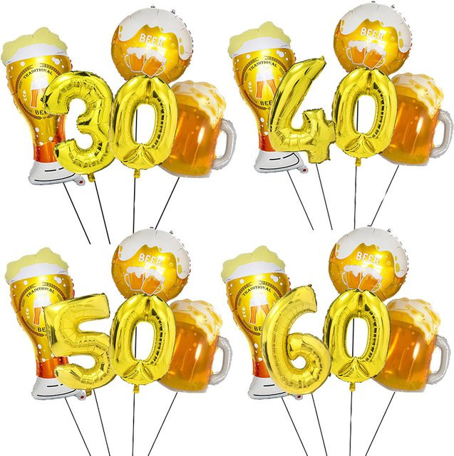 5 Stück Goldene Bierbecher Folienballons mit Zahlen für deine Geburtstags- oder Partydekoration von PartiesTour - Bild 1
