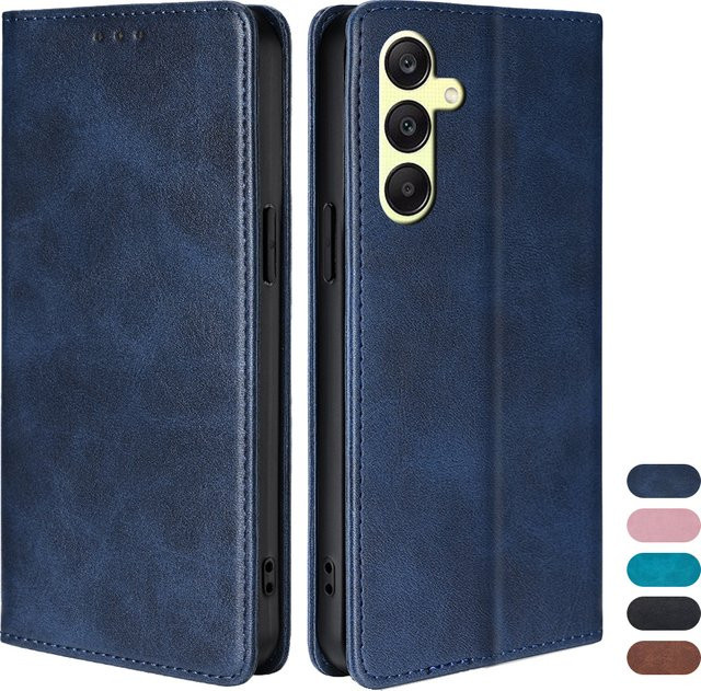 Business Leder Handyhülle für Samsung Galaxy A55 A35 A15 A25 A54 A34 A24 A14 A73 A53 Flip Cover mit Magnetverschluss und Standfunktion in Braun oder Blau - Bild 1
