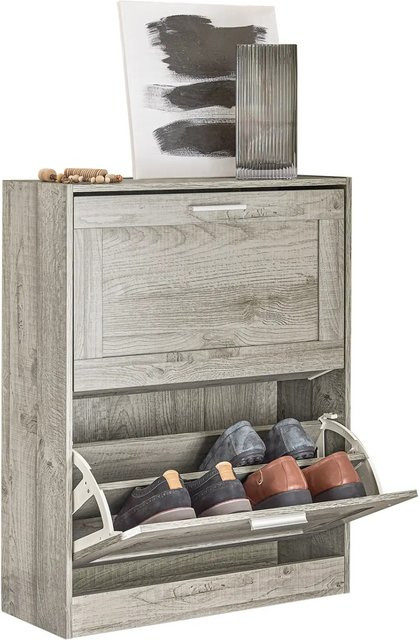 SoBuy Schuhkipper Schuhschrank mit 2 Klappen FSR137-HG in Grau, B/T/H: 60 x 23 x 79 cm - Bild 1