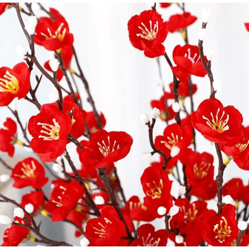 TTCY Künstliche Seidenblumen Pfirsich- und Pflaumenblütenzweige in Rot für Vase, Garten und Dekoration - Bild 2