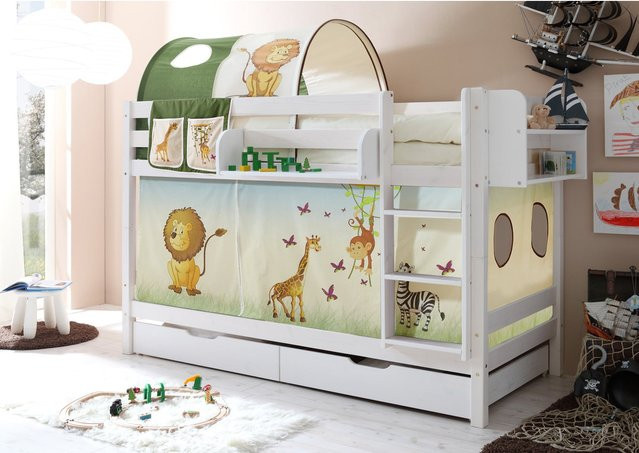TiCAA Etagenbett Marcel aus Kiefernholz in Weiß mit Motiv, B/T: 90 x 200 cm - Bild 1
