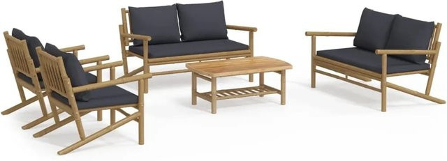 vidaXL 5-tlg Garten-Lounge-Set aus Bambus mit grauen Polsterkissen und Couchtisch - Bild 1