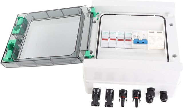 Aimo Solar PV Combiner Box aus Kunststoff mit 2 Strings, 15A Sicherung, Blitzschutz und Leitungsschutzschalter, DC1000V, IP65 wasserdicht, Farbe: Weiß - Bild 1