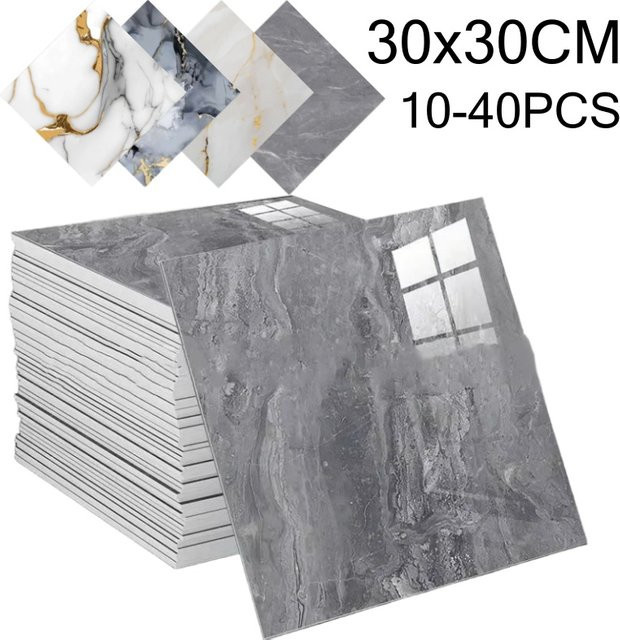 Selbstklebende 3D-Wanddekoration von Trebalena in Marmor-Optik, grau, wasserdicht und feuchtigkeitsbeständig, B/H: 30 x 30 cm - Bild 1
