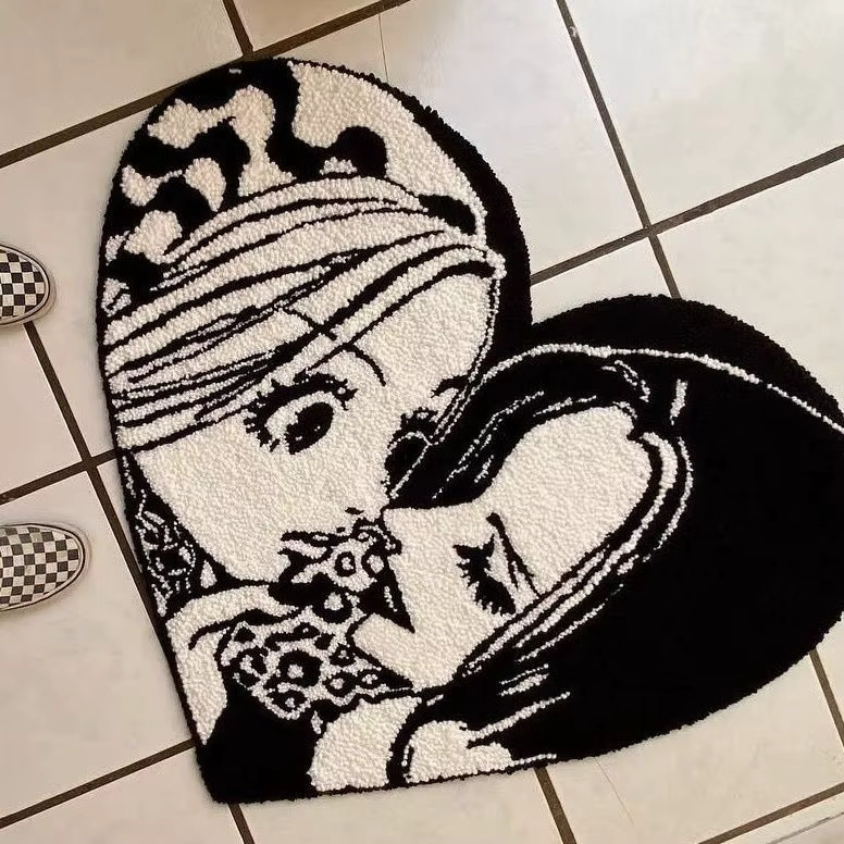 VIKAMA Teppich im Comic-Design, Schwarz-Weiß, quadratisch, 60 x 60 cm - Bild 2