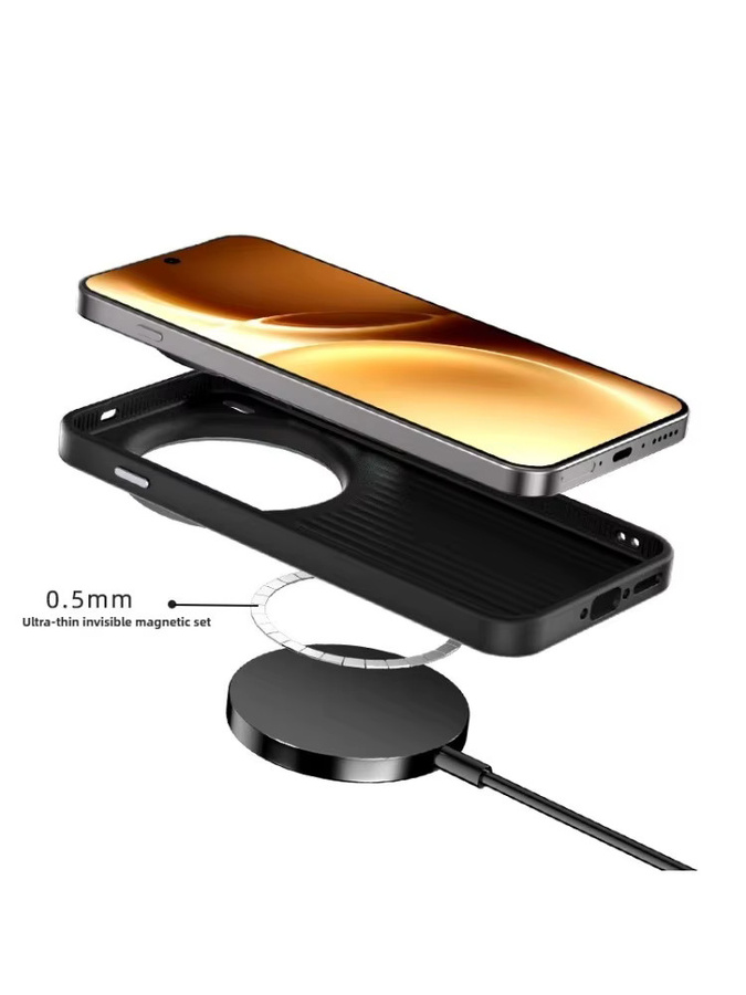 Magnetische Anti-Drop-Schutzhülle mit Kohlefasermuster für VIVO X300 Ultra Pro, X200s, X200 Pro und Mini in Schwarz mit Unterstützung für kabelloses Laden - Bild 5