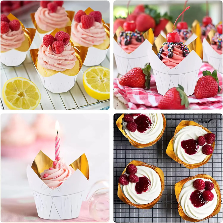 50 Stück Cupcake Papierförmchen in Roségold und Blau, runde Muffin-Backformen aus hitzebeständigem Papier für Kuchen und Muffins - Bild 2