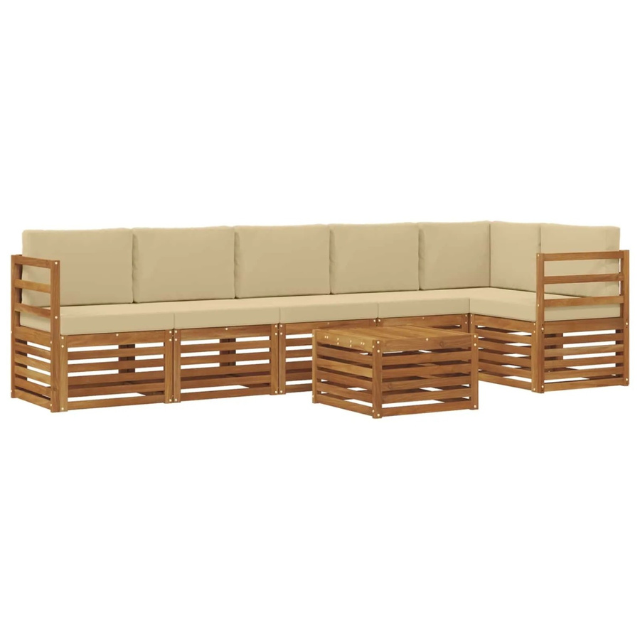 vidaXL Sofagarnitur 7-teilig aus Akazie Massivholz in Natur und Beige mit L-Form und Polstern - Bild 2