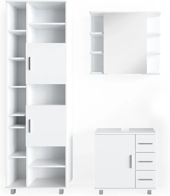 Vicco Badmöbel Set Ilias Weiß, 3-teilig mit Unterschrank, Spiegel und Kommode, Breite: 60 cm - Bild 2