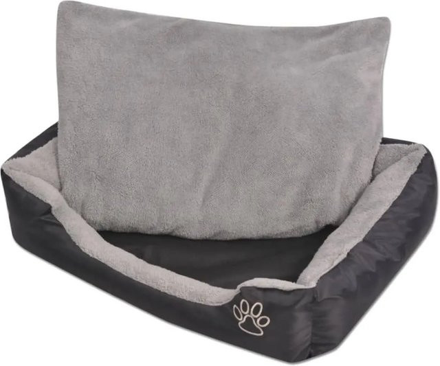 vidaXL Hundebett Größe S mit gepolstertem Kissen in Schwarz aus PU-beschichtetem Oxford-Gewebe und Kunstpelz - Bild 1