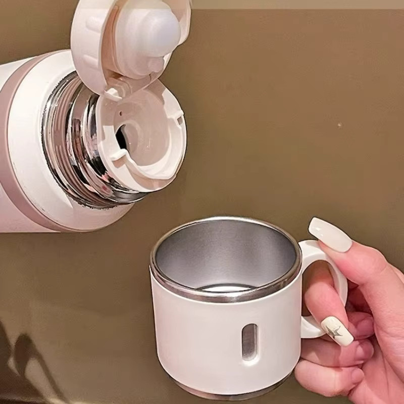 JUSTINLAU Thermosbecher Vakuumflaschen mit Teesieb aus Edelstahl, tragbare Reise-Thermowasserflaschen in Grün und Weiß, 600/800 ml - Bild 3