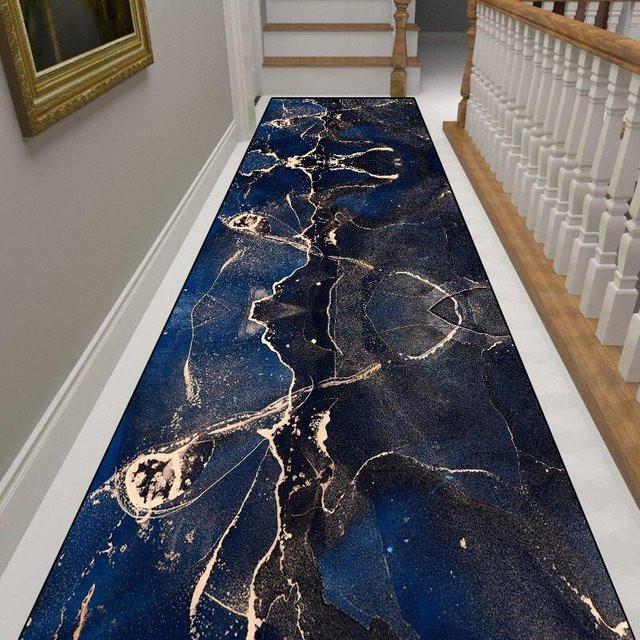 Karpetti Flurläufer mit Streifenmuster in Blau, waschbarer Teppich für Flur und Wohnzimmer, B/T: 400 x 60 cm - Bild 1