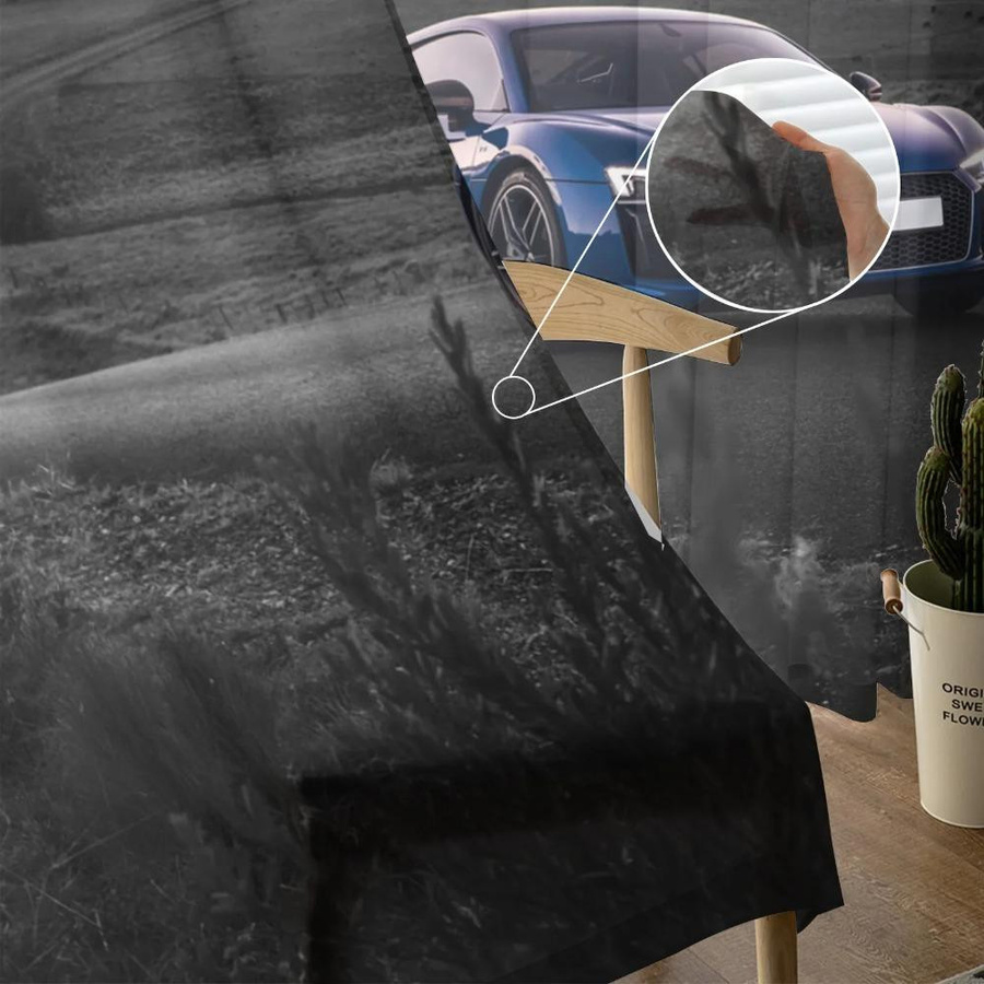 Yiran Furniture Tüllvorhang Rennwagen-Motiv in Blau, transparenter Voile-Vorhang mit Ösen, Breite: 135 cm, Höhe: 115 cm - Bild 1