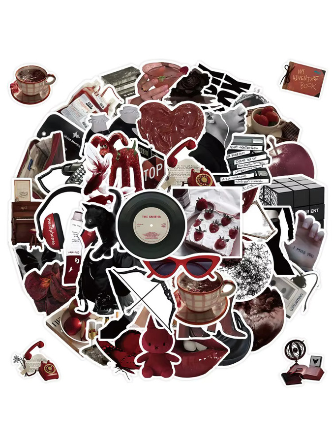 50 dekorative Aufkleber in Rot und Schwarz von RecordingYourLife Store für Tagebücher, Handyhüllen und Laptops - Bild 5