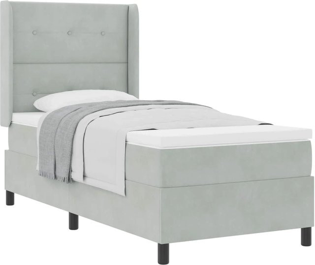 vidaXL Boxspringbett mit Matratze aus Samt in Hellgrau, B/T/H: 90 x 200 x 140 cm - Bild 1