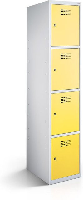 rotstahl Fächerschrank mit 4 Fächern aus Stahlblech in Gelb und lichtgrauem Korpus, B/T/H: 30 x 50 x 180 cm - Bild 1
