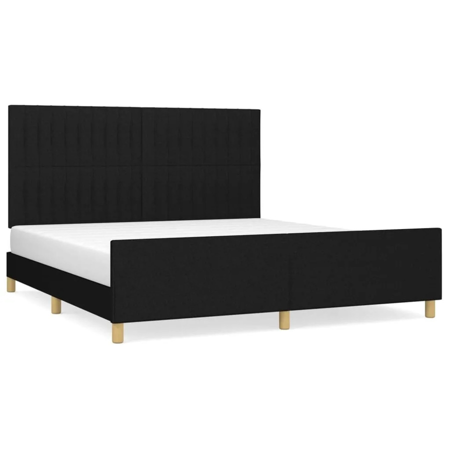 vidaXL Bettgestell mit Kopfteil in Schwarz aus Stoff und Lärchenholz, B/T/H: 160 x 200 x 128 cm - Bild 2