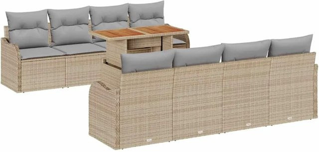 vidaXL 9-tlg. Garten-Sofa-Set aus Poly-Rattan in Beige mit integriertem Stauraum und UV-beständigen Polstern - Bild 1