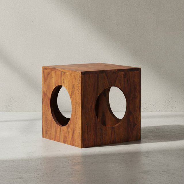 KADIMA DESIGN Quadratischer Beistelltisch aus Sheesham-Holz in Braun mit Cube-Design, B/T/H: 35 x 35 x 35 cm - Bild 1