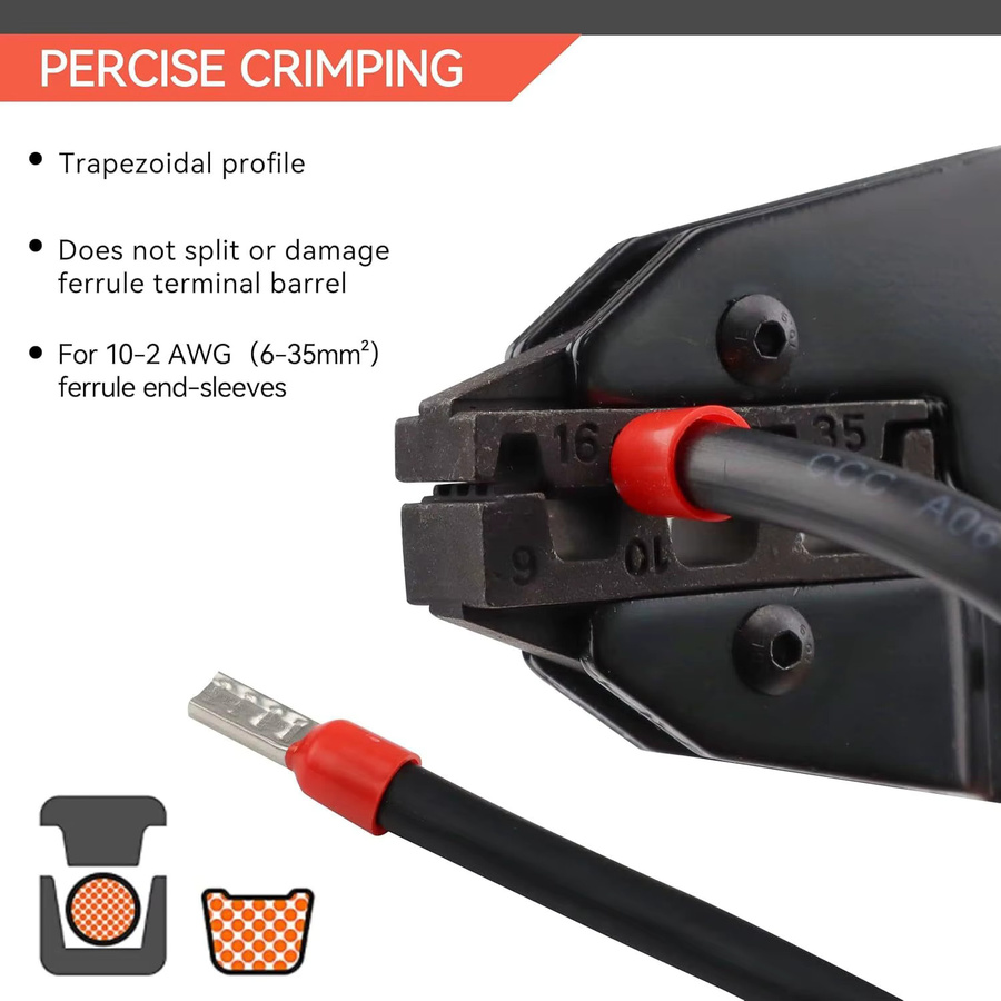 HS-35WF Crimpzange für Aderendhülsen und Hülsen, Ratschendraht-Crimper, AWG 10–2 (6–35 mm2), Multicolor - Bild 3