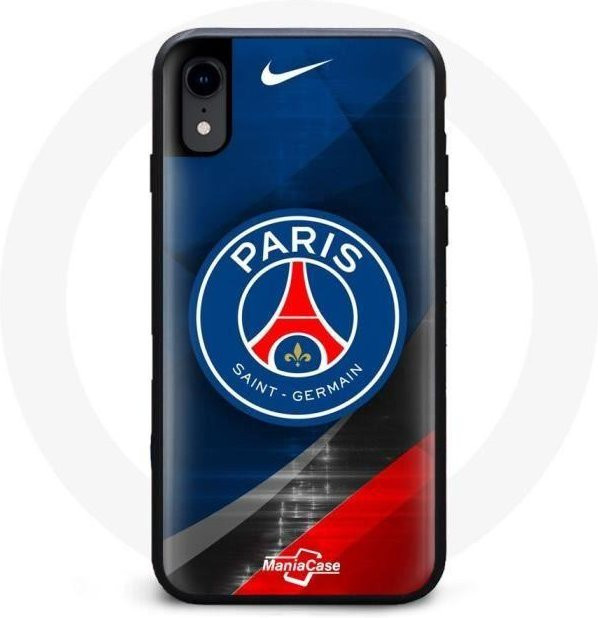 Maniacase iPhone XS Schutzhülle mit PSG-Logo in Schwarz und Blau im Chrom-Metall-Look - Bild 1