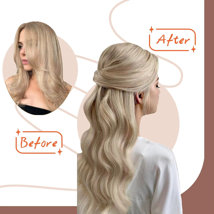 CC YOUNG Tape-in-Haarverlängerungen Echthaar, Aschblond & Hellblond, 50 g - Bild 5