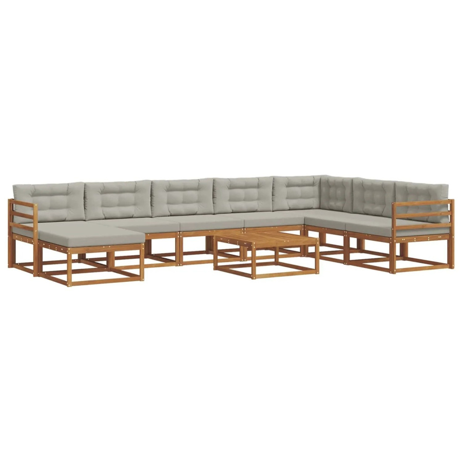 vidaXL Outdoor-Sofagarnitur 9-teilig aus Akazienholz mit Kissen in Natur und Hellgrau - Bild 2