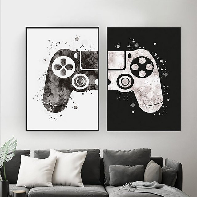 TPFLiving Poster Leinwand Aquarell Gamepad und Spielekonsole Motiv, 2er Set, Mehrfarbig, B/H: 15 x 10 cm - Bild 1