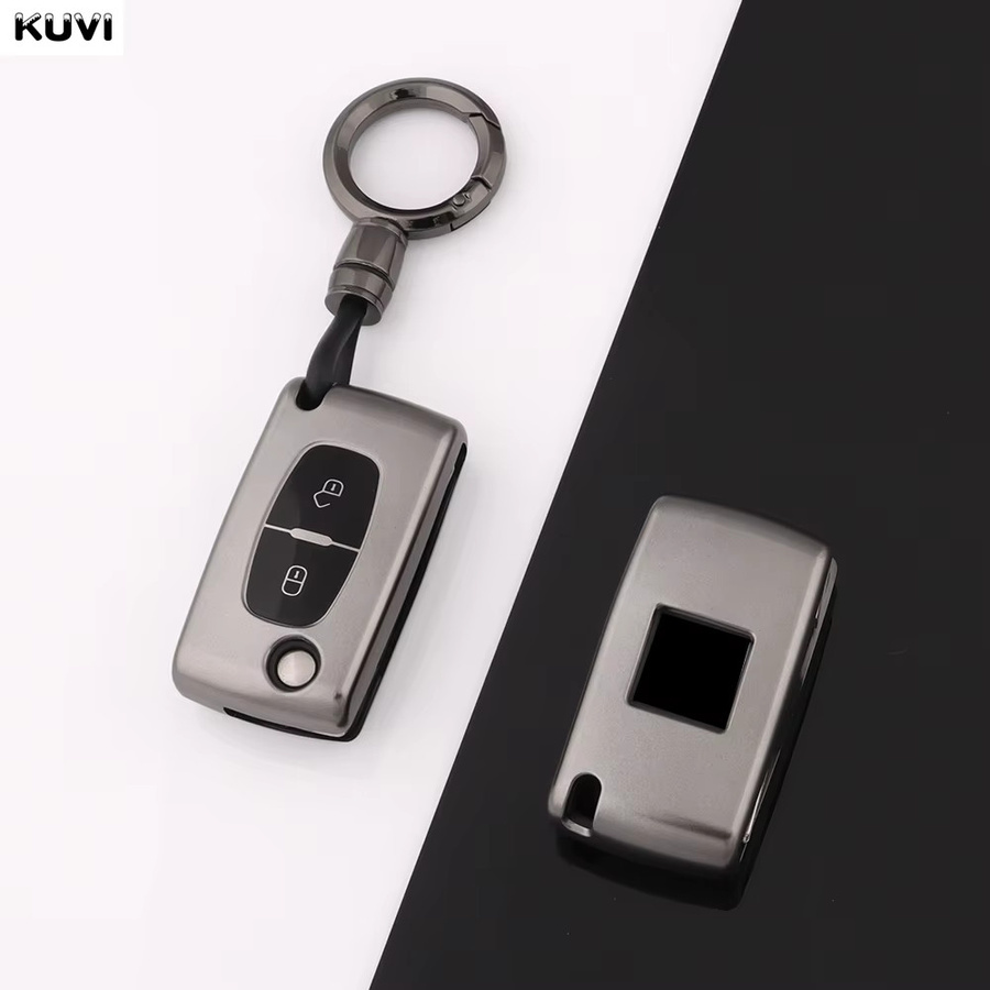 Kuvi TPU-Schlüsselhülle für Citroen C-Crosser C3 C4 Picasso Berlingo und Peugeot Partner Tepee 207 307 308 407, 3-Tasten, Grau - Bild 2
