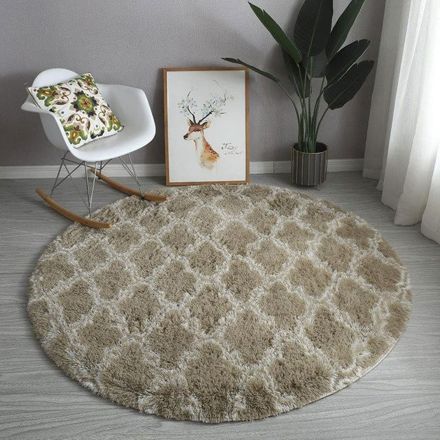 Nordischer Batikteppich in Beige mit rundem Muster, Wollteppich für Wohnzimmer und Schlafzimmer, Durchmesser: 50 cm - Bild 1