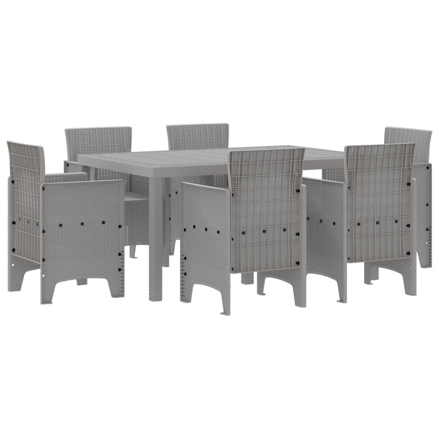 vidaXL 7-teilige Garten Essgruppe aus Polyrattan in Hellgrau - Bild 2