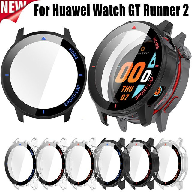 CAOWTAN Schutzhülle mit gehärteter Glasfolie für Huawei Watch GT Runner2, Schwarz, Kunststoff - Bild 1