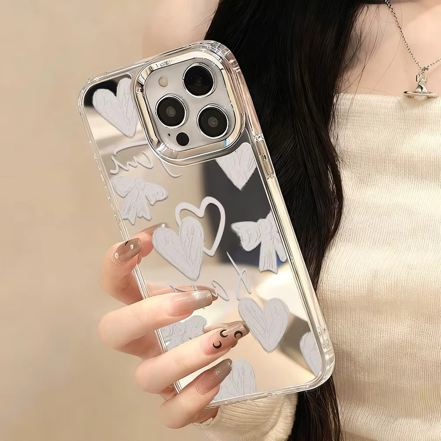 Apple iPhone Schutzhülle mit Make-up Spiegel und Herz-Design in Transparent für iPhone 17 Pro Max, 16, 15, 14, 13, 12 und Air - Bild 5