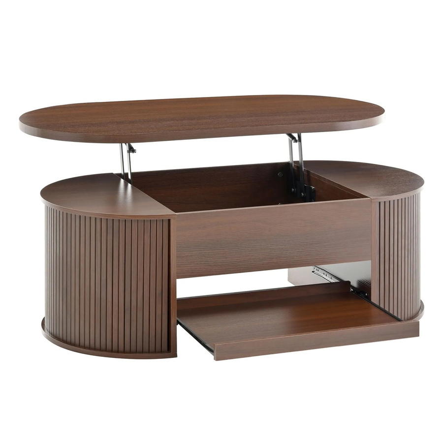 okwish Couchtisch mit anhebbarer Tischplatte und gebogenen Holzseiten in Walnuss Braun, B/T/H: 110 x 56 x 40 cm - Bild 2