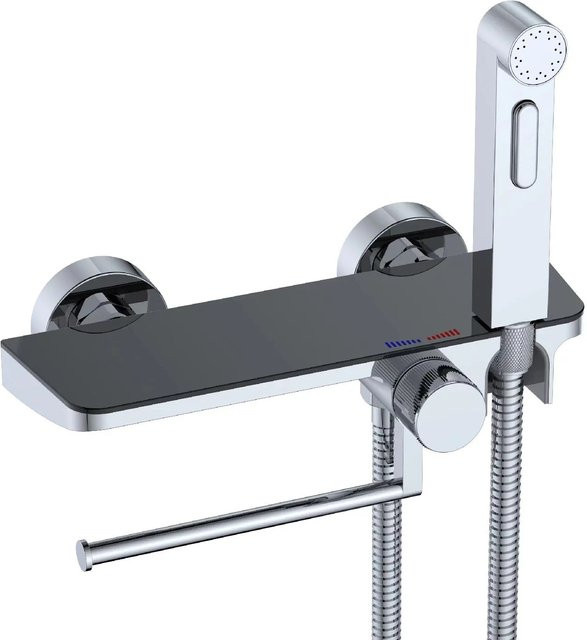Stilform Design WC/Bidet Handbrause Komplett Set mit Aufputz-Mischer, Ablage und Rollenhalter in Chrom - Bild 1