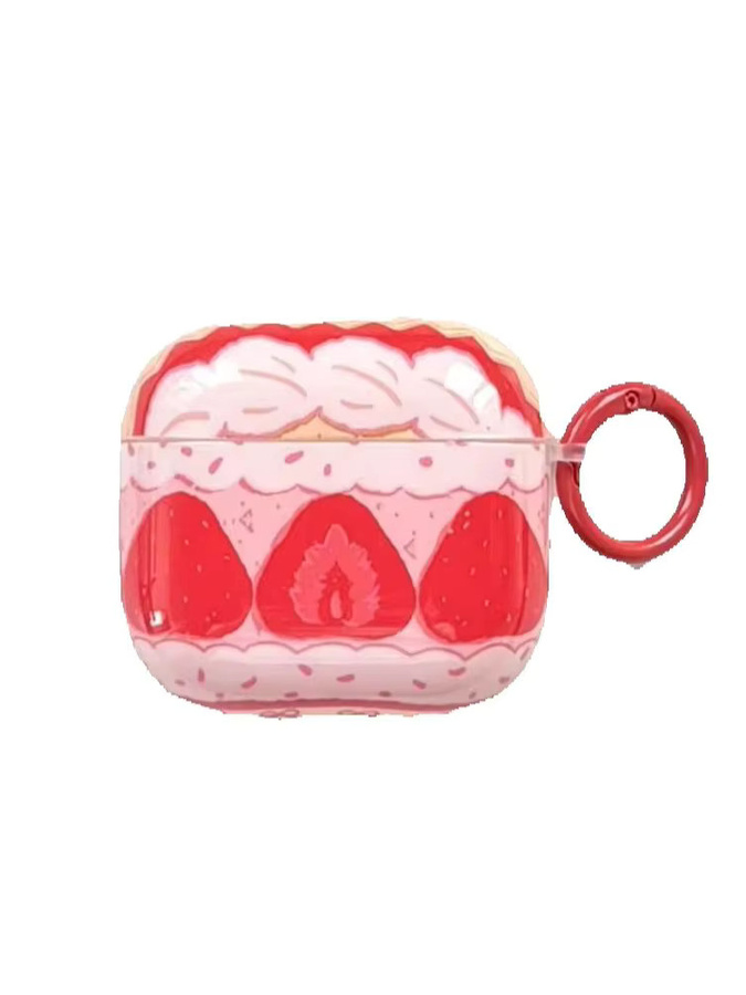 Schutzhülle für Apple AirPods 1 2 3 4 Pro Pro2 Pro3 mit Erdbeer-Kuchen-Schleifenmuster in Rot, Rosa und Cremefarben - Bild 2
