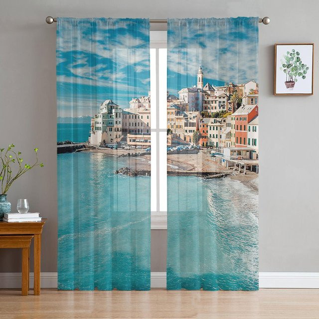 Transparenter Chiffon-Vorhang mit Blumenmuster für Wohnzimmer, Küche und Schlafzimmer, Breite: 100 cm, Höhe: 250 cm - Bild 1