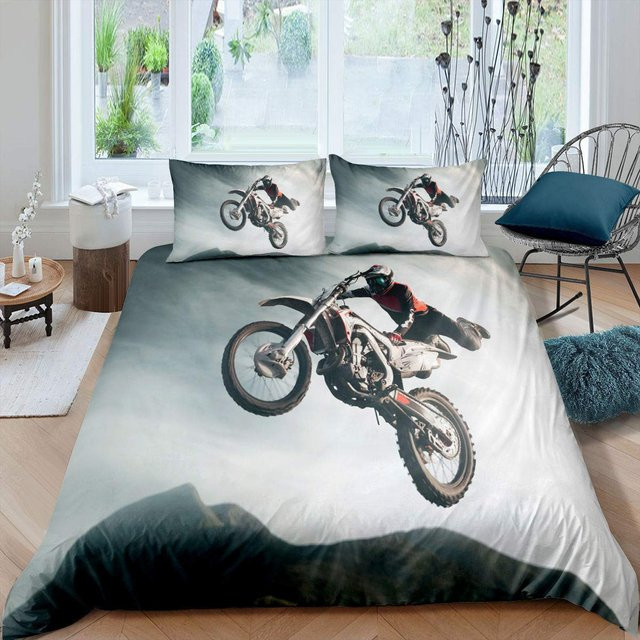 Motorrad Bettwäsche Set mit Motocross Design aus Polyester, Einzelgröße, B/H: 140 x 210 cm, inklusive 2 Teile, Mehrfarbig - Bild 1