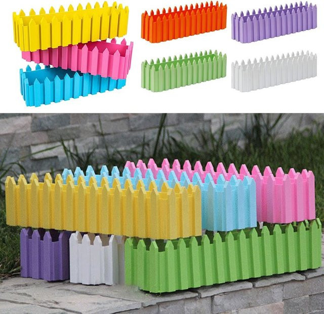 Rechteckige Zaun-Blumentöpfe für den Gemüsegarten in Pink und Multicolour, B/T/H: 29,5 x 9,0 x 8,5 cm - Bild 1