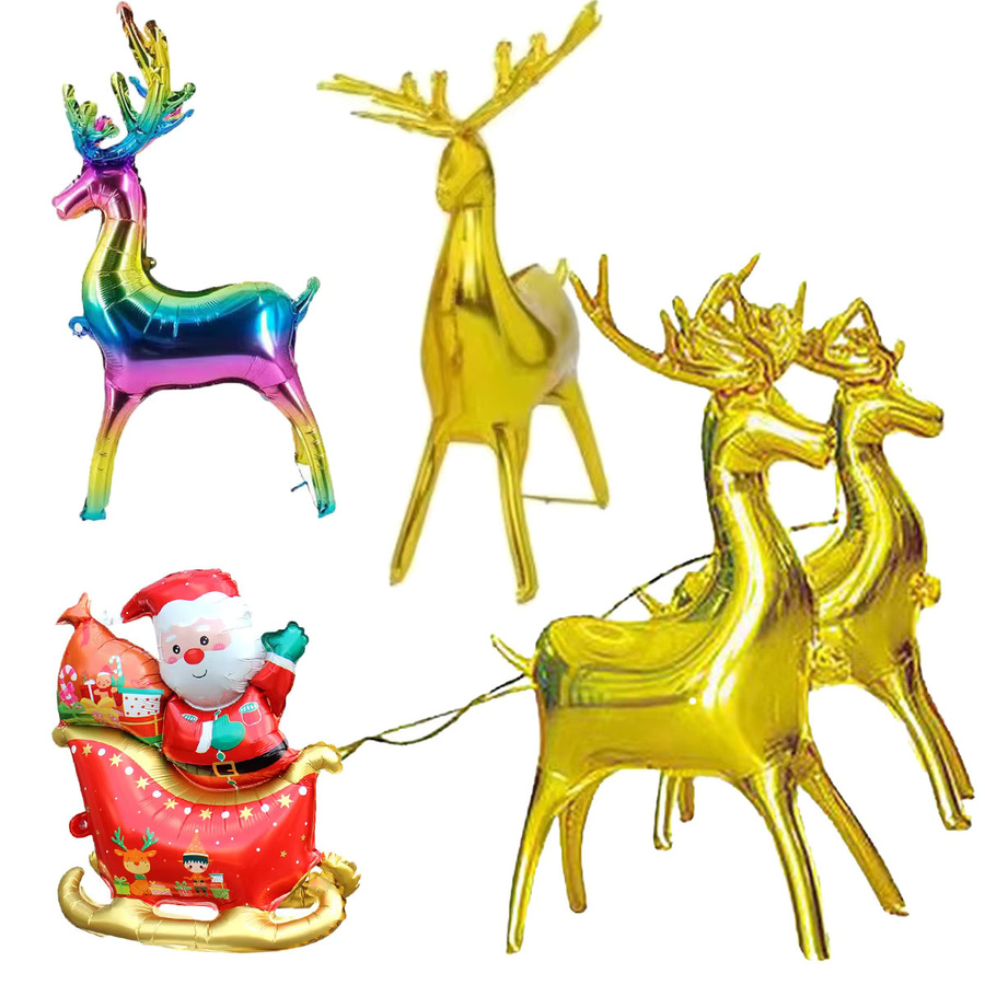 EACH PARTY Weihnachts Folienballons Set in Gold mit Hirsch, Weihnachtsmann und Schlitten als 3D-Dekoration - Bild 2