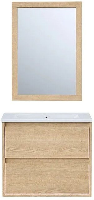 Milipam Einzelwaschtisch in Beige mit Eichenholzfurnier, Breite: 60 cm - Bild 1