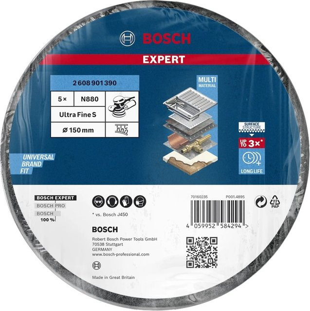 Bosch Expert N880 Vliesscheibe für Exzenterschleifer, Durchmesser: 150 mm, fein, Grau, 5er-Pack - Bild 2