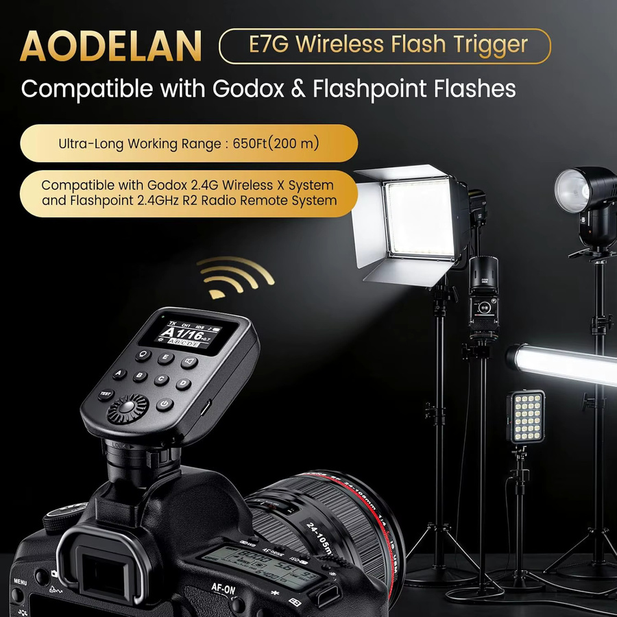 AODELAN Kabelloser Blitzauslöser in Schwarz kompatibel mit Godox 2.4G Wireless X System und Flashpoint R2 Funkfernsteuerungssystem mit 32 Kanälen und 5 Gruppen - Bild 2